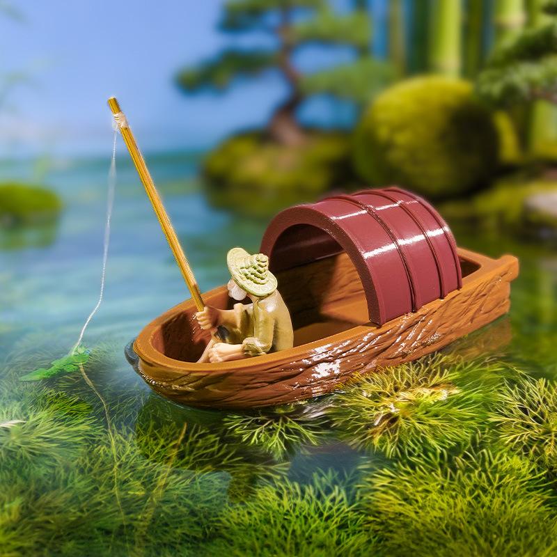 Aquarium Marina - Floating Fisherman Boat Miniature Model Set