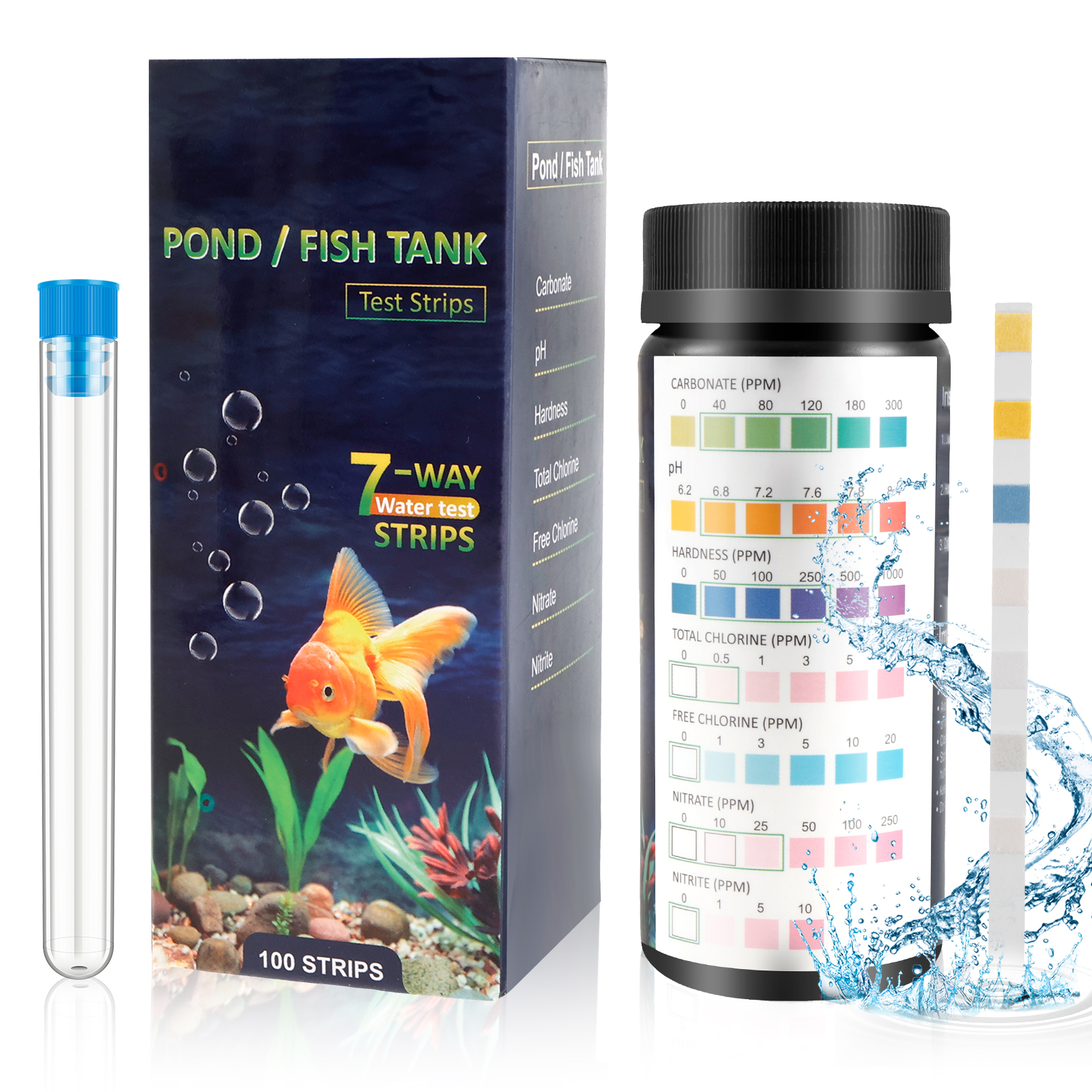 Marine Aquarium Test Kit - 100Pcs 7 in 1 Aquarium Test